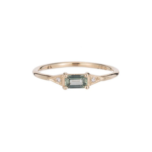 JKD R - Green Sapphire Emerald Cut Deco Ring; 14kt YG; 7