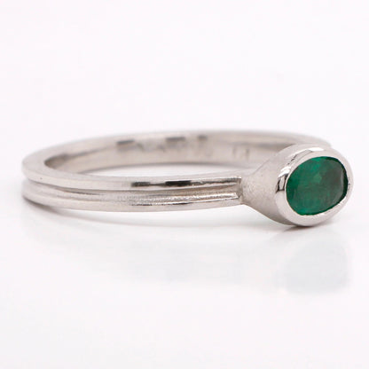 Platinum Grooved Band with Oval Emerald