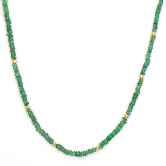 TSJ N - Delicate Emerald Beaded Chain, 14KTY, 18"
