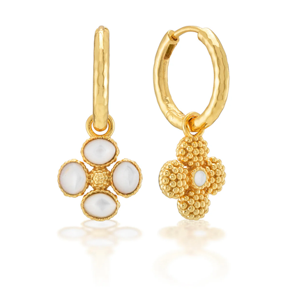 Berry - Clover Hoop Earrings W/Double Sided Charm - MOP