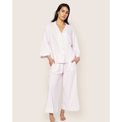 The Olivia Wide Leg Pima Pajama Set - Pink Stripe