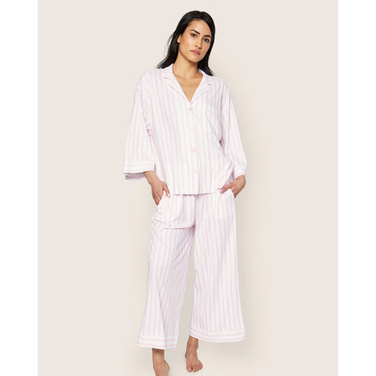 The Olivia Wide Leg Pima Pajama Set - Pink Stripe