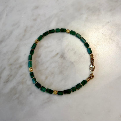 Emerald Crystal Beaded Bracelet with 18kt Gold Beads