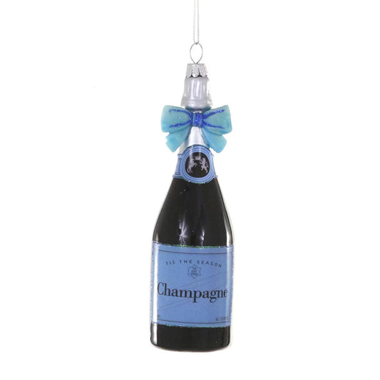 Champagne Ornament with Blue Bow