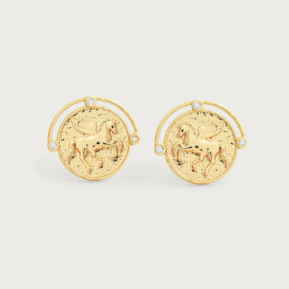 Pegasus - Gold Coin Stud Earrings