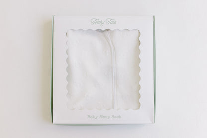 White Sleep Sack with Jacquard Bows