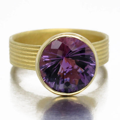 Round Amethyst Fluted Ring