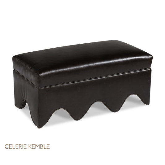 TKF Awning Leather Ottoman in Echo Spanish Moss