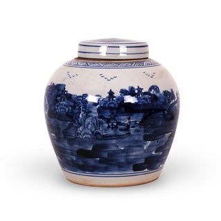 Blue & White Reproduction Jar with Canton Design 12"
