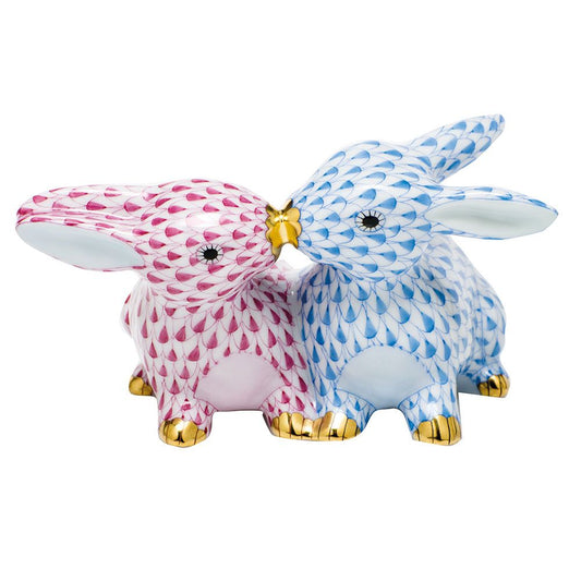 Kissing Bunnies - Blue and Raspberry