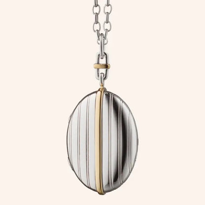 MRK Two-Tone 4 Image Sterling Silver Pinstripe Locket Necklace