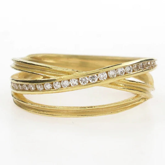 Triple Ribbon Ring with Channel Set Diamonds in 18kt Gold