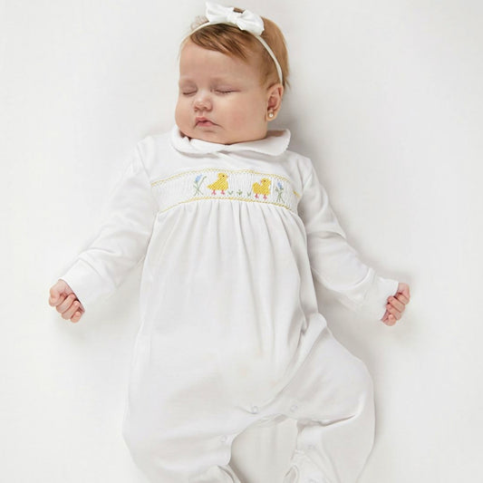Chicks Print - Smocked Footie -