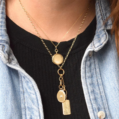 MRK Oval Half Locket with Center Diamond on 17" "Jamie "Chain - 18KYG