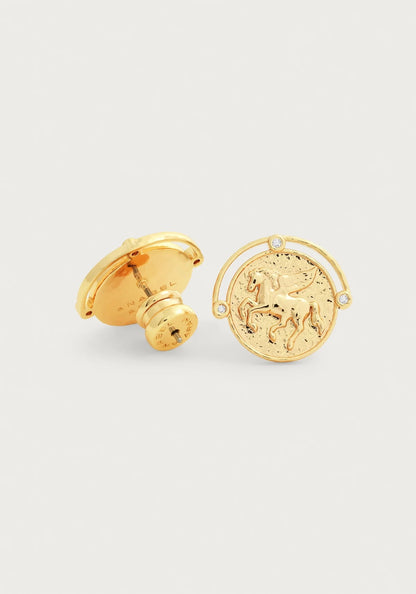 Pegasus - Gold Coin Stud Earrings