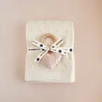 Cream Pique Blanket with Heart Rattle