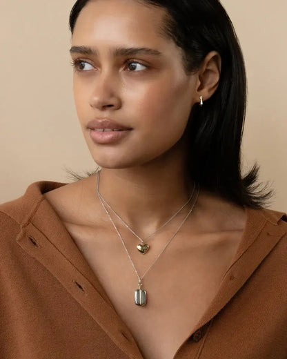 MRK "Brie" Slim Two-Tone Sterling Silver & Gold Locket Necklace 18"