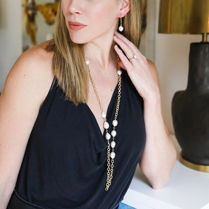 The Goldie Necklace in Gold & White Pearls 37"