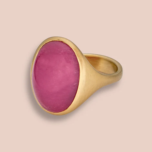 EFJ R - OOAK Large Anello all'Inglese in Pink Jelly Tourmaline, 18ktYG, 13.36ct - 7