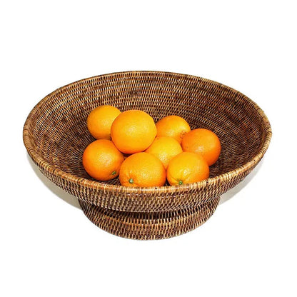 Rattan Round Pedestal Fruit Basket - Antique Brown