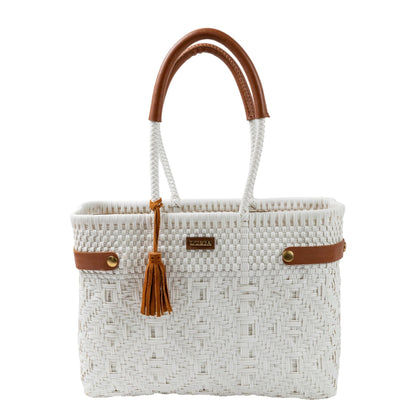 Open Basket Medium Braided Solid White