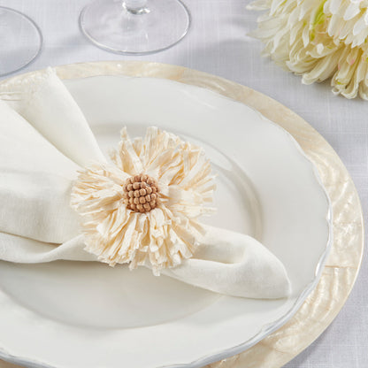 Raffia Flower Napkin Ring - Ivory