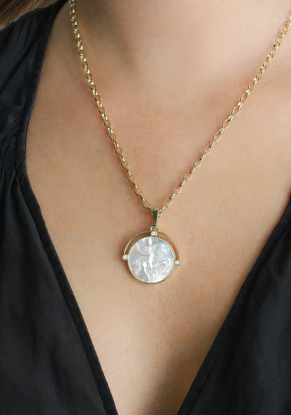 Pegasus - Pearl Coin Pendant Necklace 16"