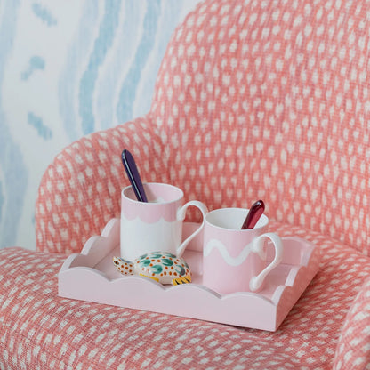 Lacquer Scalloped Ottoman Tray in Pale Pink - 11x8