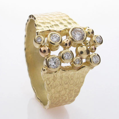 Tapered Carved Glacier Crevasse Ring with Diamonds