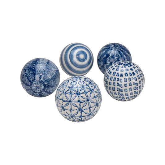 KVD Barrett White and Blue Ceramic Decorative Spheres 4" - Assorted