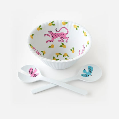 OHD Melamine - Leopard "Paper" Salad Bowl w/Server - Set/3