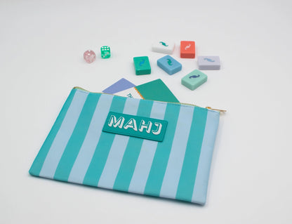 MFM Premium Mahjong Card & Accessory Bag - Green & Blue Stripes