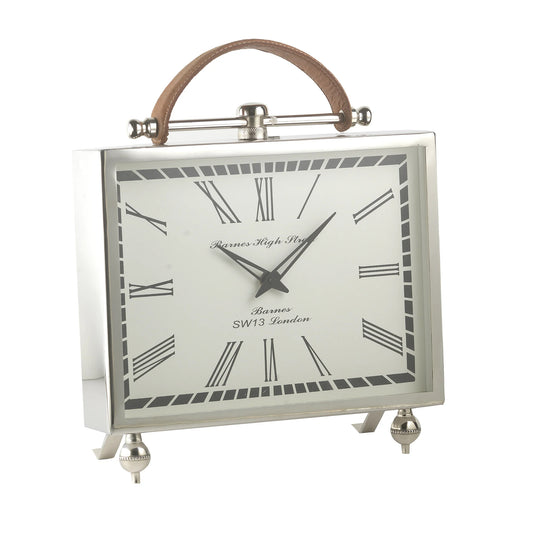 Barnes High Street Nickel Clock with Leather Handle 14"