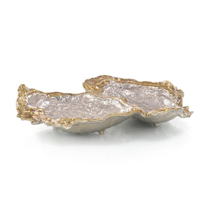 Double Oyster Bowl in Gold and Silver Enamel 16"W X 14"D