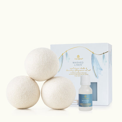 THY Washed Linen - Wool Dryer Ball & Oil Set