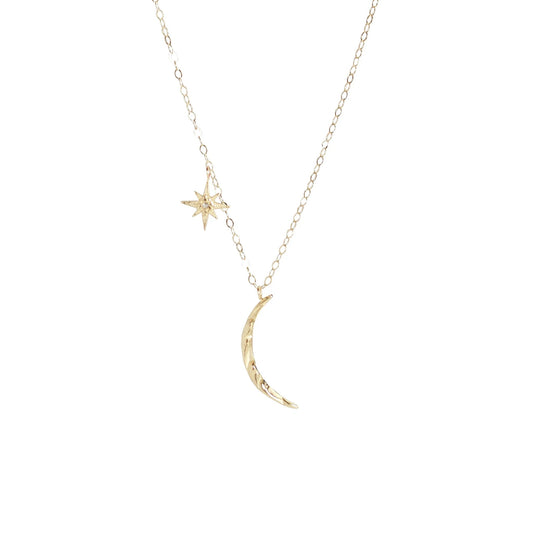 Moon and Star Necklace 14kt