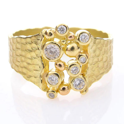 Tapered Carved Glacier Crevasse Ring with Diamonds