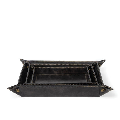 Derby Leather Tray - Black - Set of 3
