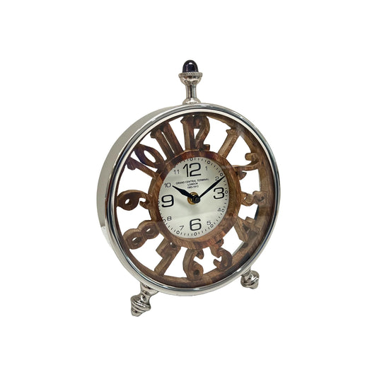 Steel Clock with Mango Wood Dial & Nickel Finish 10.25"