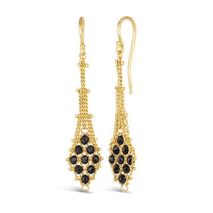 Suspended Lattice Black Diamond Earrings in 18kt Gold