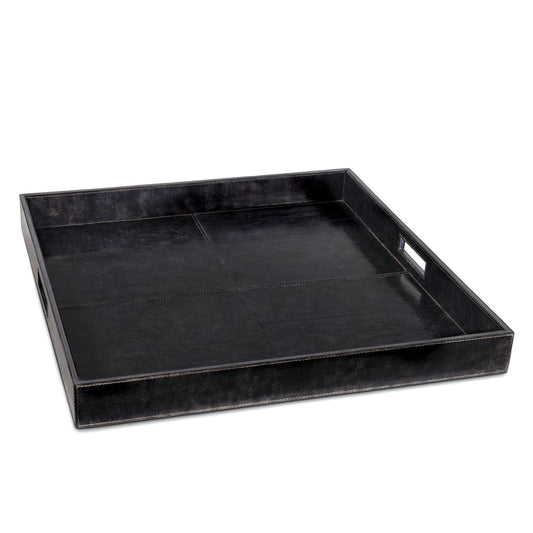 RGA Derby Rectangle Black Leather Tray 24"