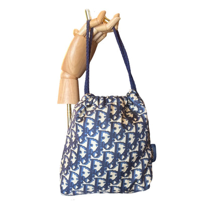 Trotter Blue Vintage Silk Scarf Drawstring Crossbody Bag