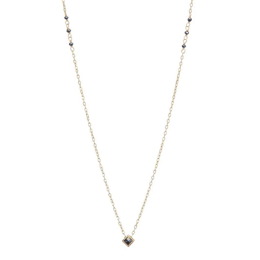 JKD N - Black Diamond Princess Cut Necklace; 14kt YG
