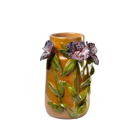 Large Mango Vase with Lavender Flowers 8.5"