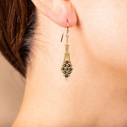 Suspended Lattice Black Diamond Earrings in 18kt Gold