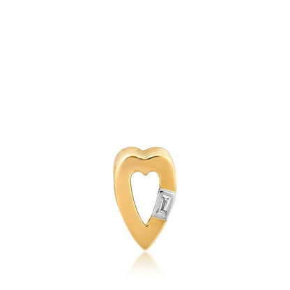 HRJ C Slide-On Mini Ribbed Heart with Baguette - 14kt Yellow Gold