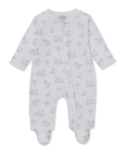 Springtime Bunny Fun - Footie with Zipper - Light Blue