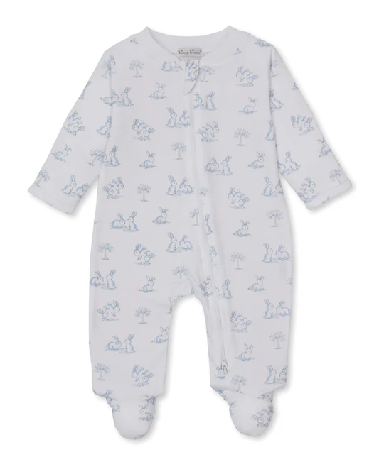 Springtime Bunny Fun - Footie with Zipper - Light Blue