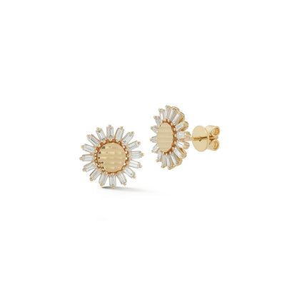 Teddy Paige Fluted Baguette Flower Studs .66tcw 14KYG