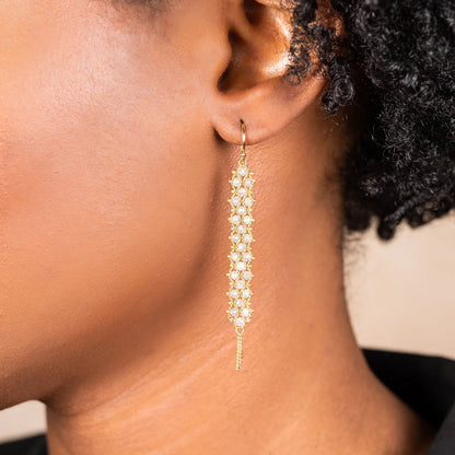 Woven Textile Silver Diamond Earrings in 18kt Gold